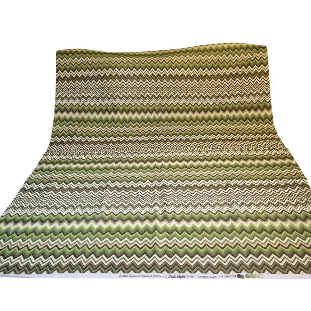 Cotton Fabric Green Brown Chevron Elizabeth Caldwell Garden Walk 1yd x 44”